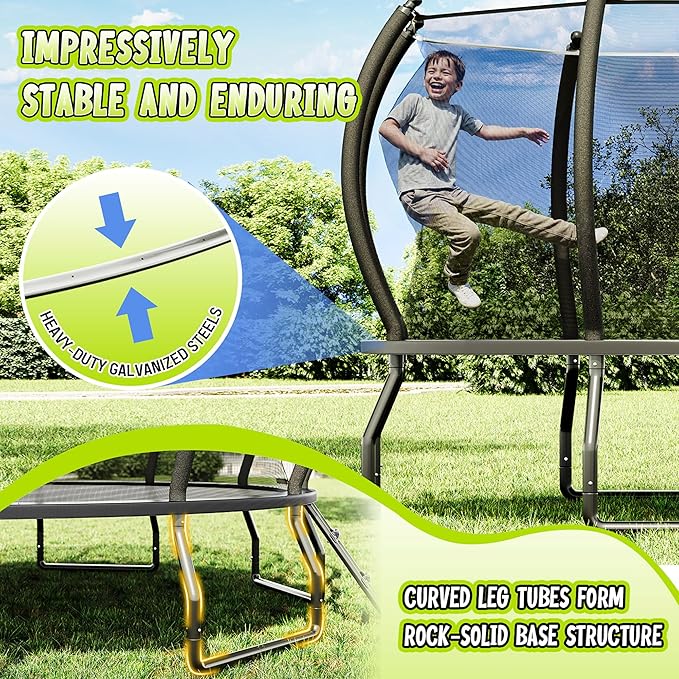 8FT 10FT 12FT 14FT 16FT Trampoline with Pop-up Quick Connector and Basketball Hoop, Trampoline Outdoor with Enclosure, Ladder, ASTM Approval for Kids and Adults