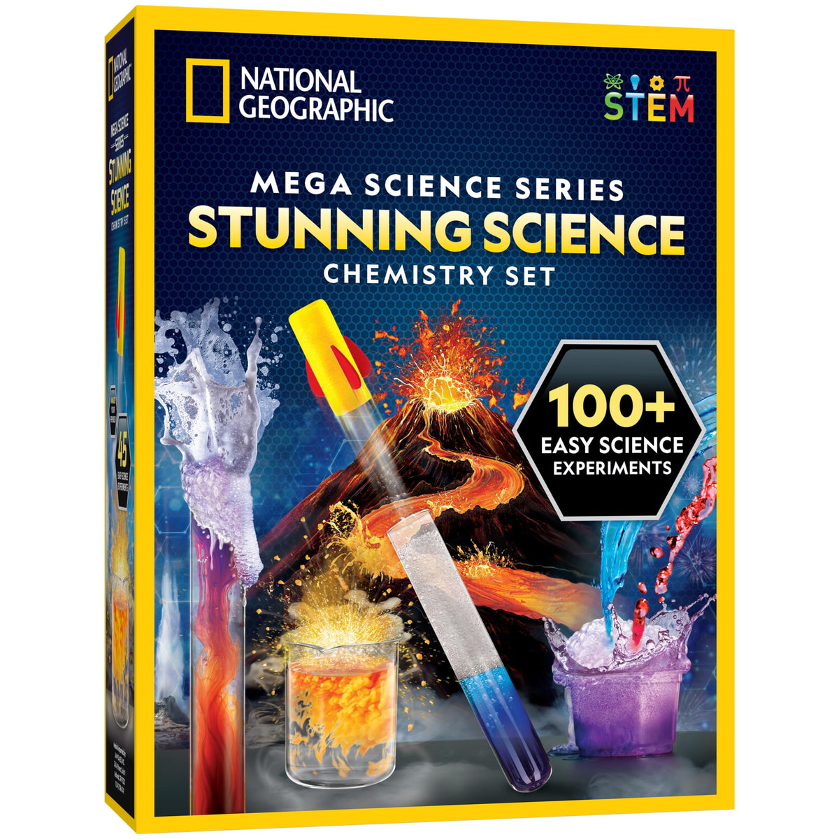 Blue Marble National Geographic Stunning Chemistry Set - Mega Science Kit with 45 Easy Experiments- Make a Volcano and Launch a Rocket, STEM Projects for Kids Ages 8-12, Science Toys