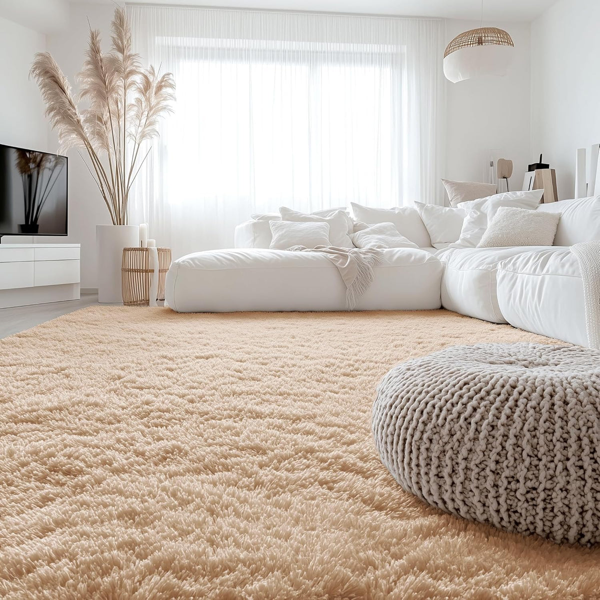 OLANLY Large Area Rugs - Soft Fluffy Shaggy Indoor Carpet for Living Room & Bedroom | Beige 8x9 ft