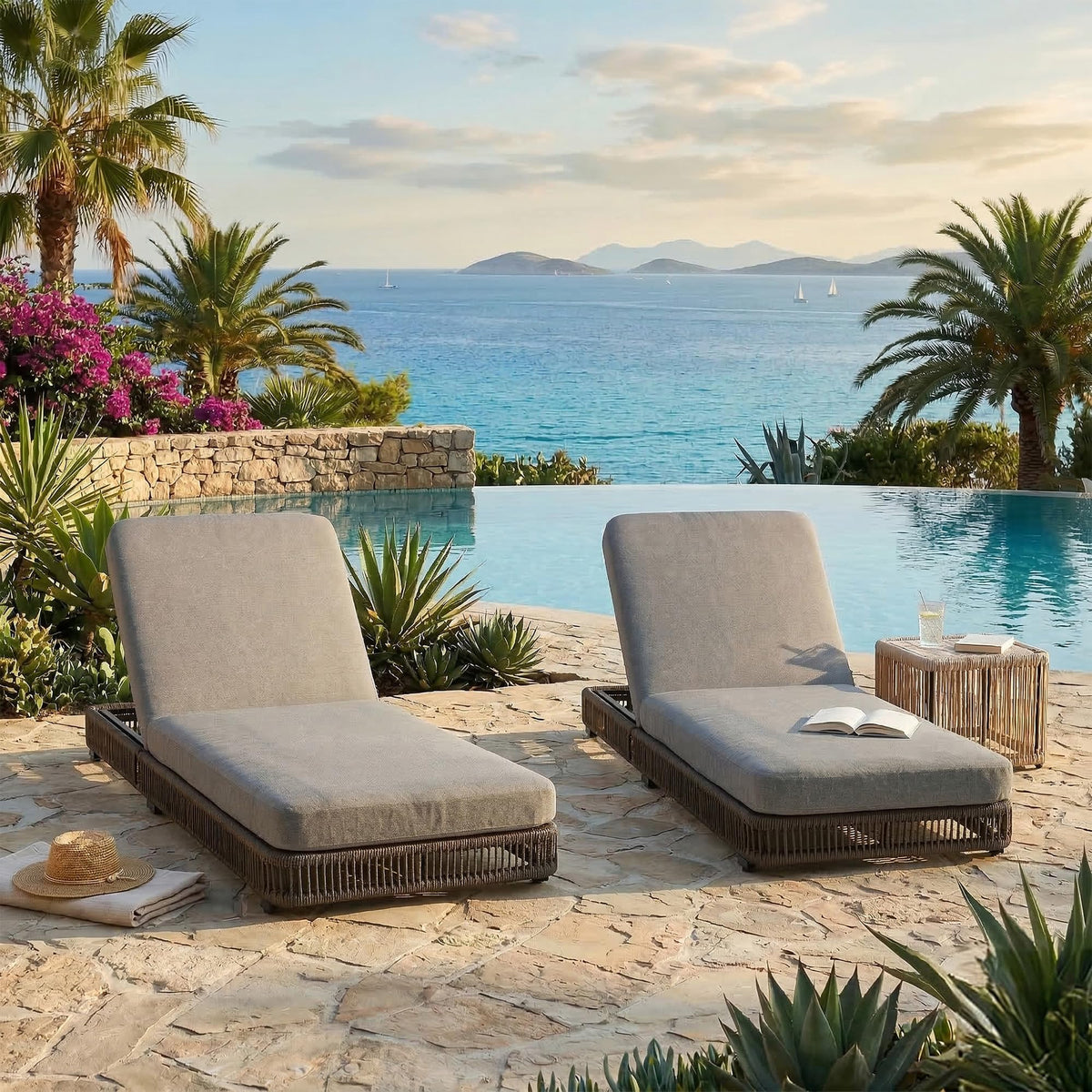 Outdoor Chaise Lounge Chair, 5-Position Adjustable Backrest, All-Weather Grey PE Rattan Wicker Recliner with 5 Inch Grey Cushion, Water-resistant Patio Lounge Chair for Poolside, Beach, Backyard