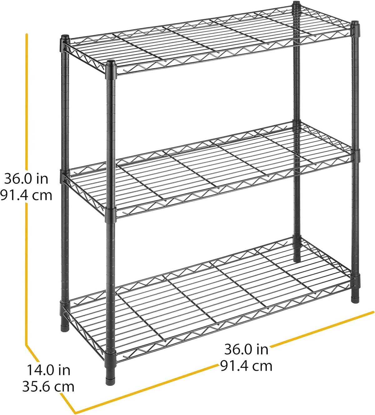 Whitmor 3 Tier Metal Shelving Unit - Heavy Duty Storage Shelves with 400 lbs Capacity Each | Adjustable, Easy Assembly, Black, 36"L x 14"W x 36"H