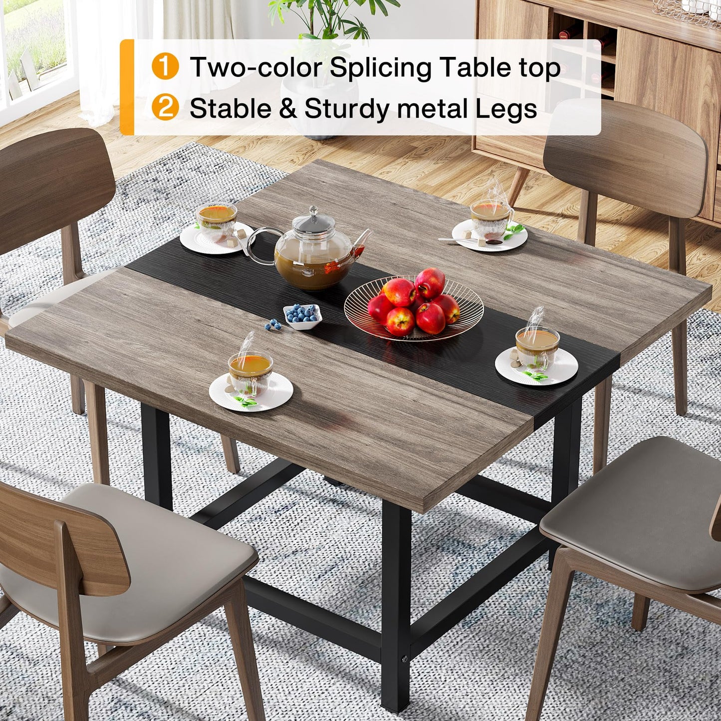 LITTLE TREE 6.5 Ft Conference Table, Modern Black Rectangle 78.74" L X 39.2" W X 29.52" H Wood Seminar Table for Office, Conference Room, 2 Separate Piece
