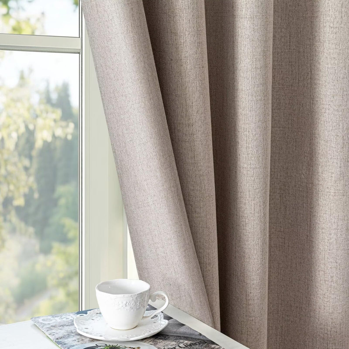 Zyvola 100% Blackout Curtains 96 inch Length 2 Panels Faux Linen Long Drapes for Bedroom Living Room Black Out Room Darkening Curtain Thermal Insulated Back Tab Rod Pocket(W52 x L96, Beige)