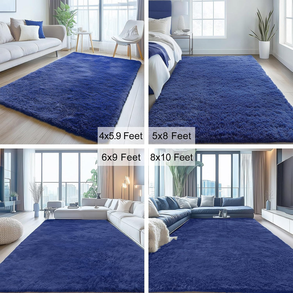 OLANLY Soft Fluffy Shaggy Small Rug - Machine Washable Indoor Carpet for Bedroom & Nursery | Navy Blue