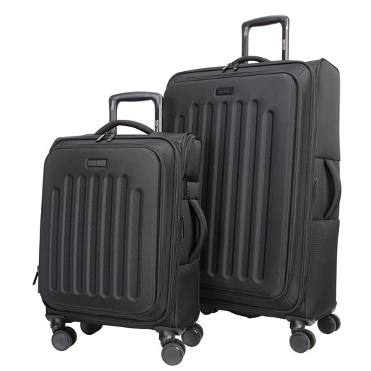 Kenneth Cole REACTION The Venturer 2-Piece Softside 8-Wheel Spinner Luggage Travel Set: 20" Carry-On & 28" Checked Suitcase, Black