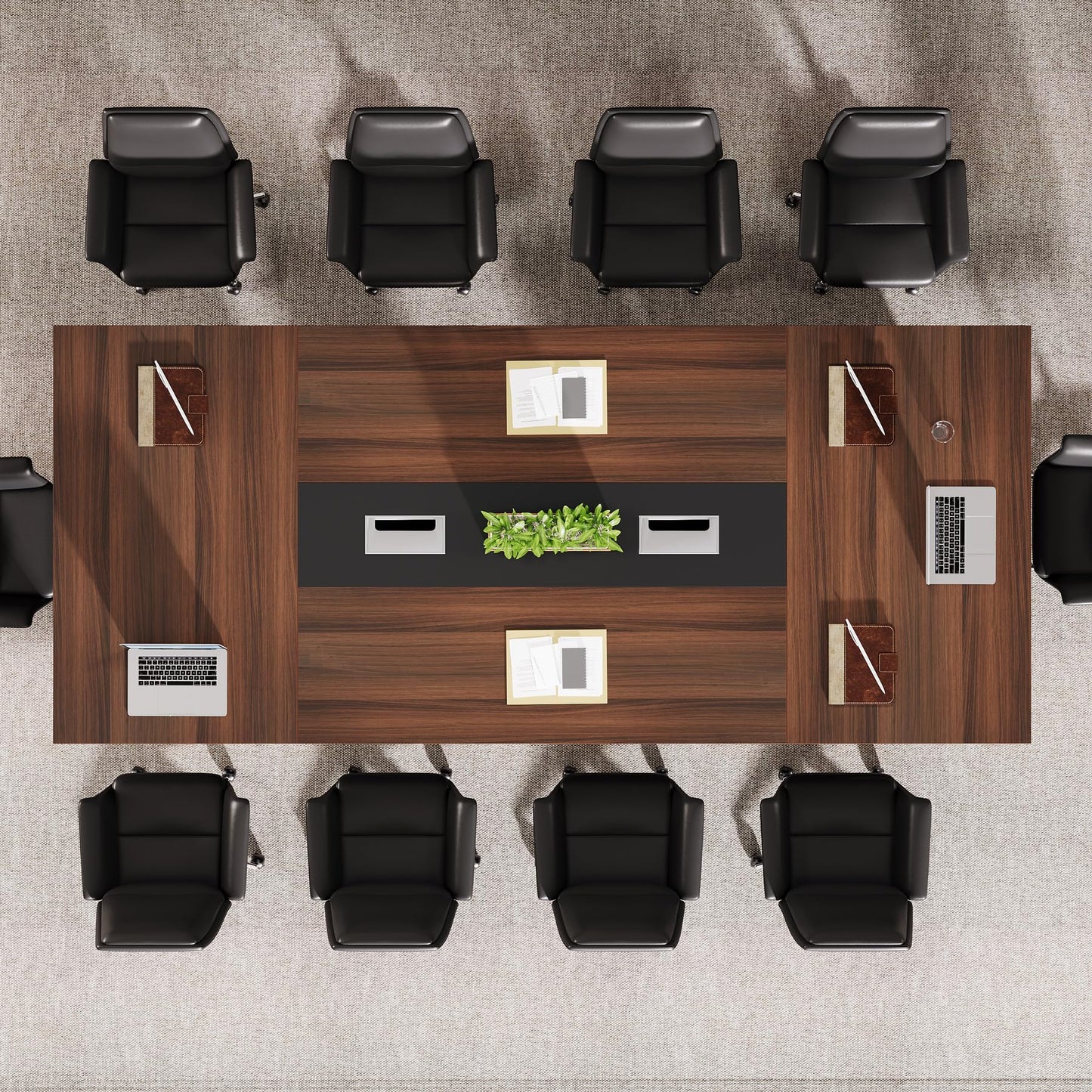Tribesigns 8ft Conference Table, Large Meeting Table for 8-10 People, Business Seminar Furniture for Office Conference Room, Walnut & Black (4, Walnu+ Black)