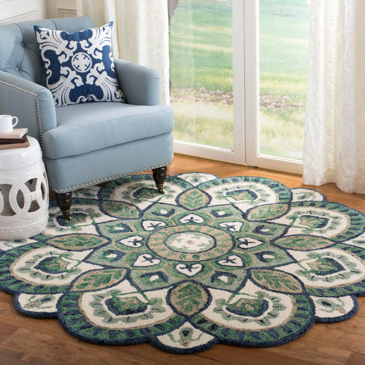SAFAVIEH Novelty Collection 9' Round Ivory/Blue NOV604M Handmade Floral Premium Wool Entryway Foyer Living Room Bedroom Kitchen Area Rug