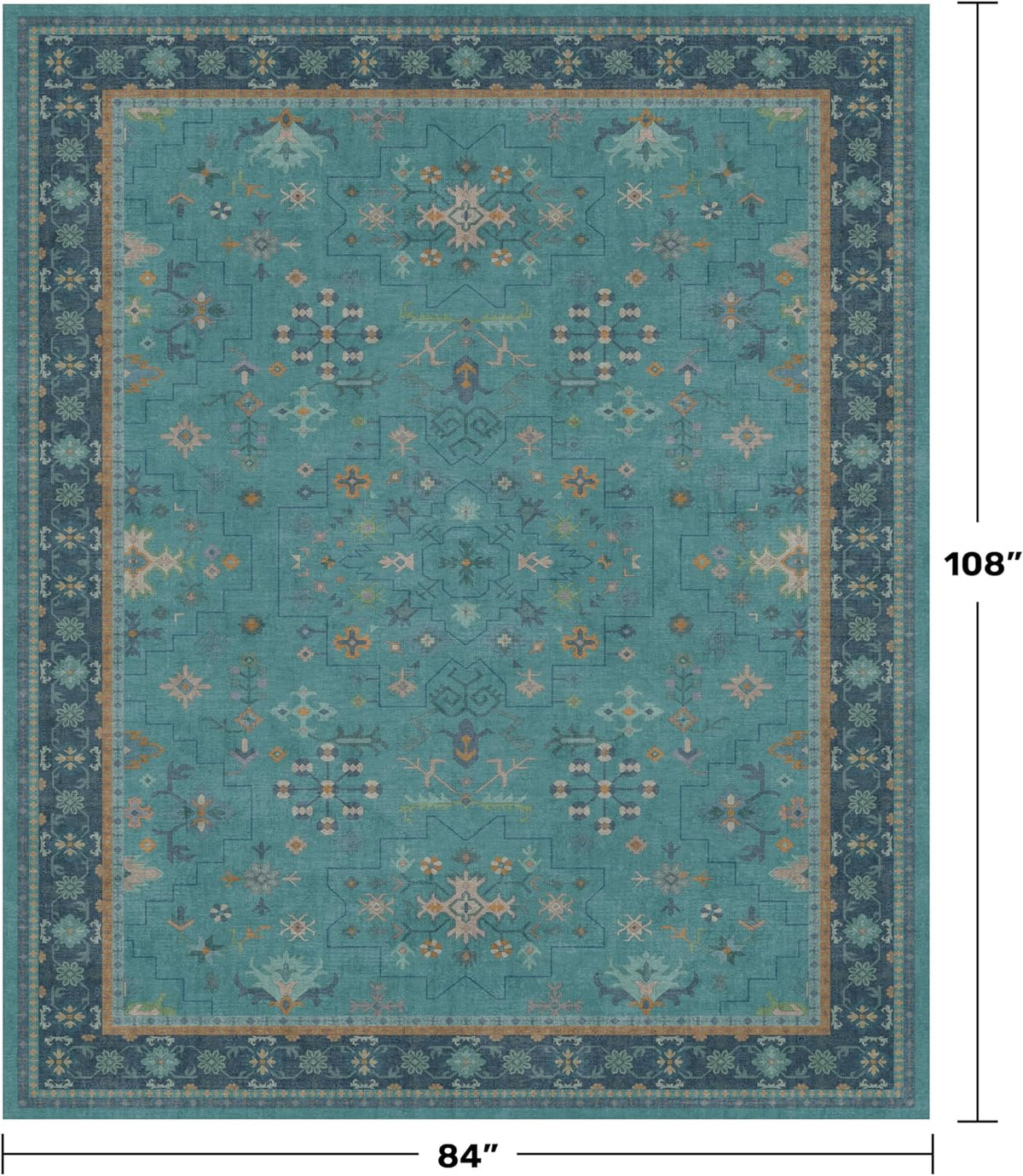 Skiennix Boho Teal 7x9 Soft Rug - Washable Turquoise Vintage Carpet for Living Room & Bedroom