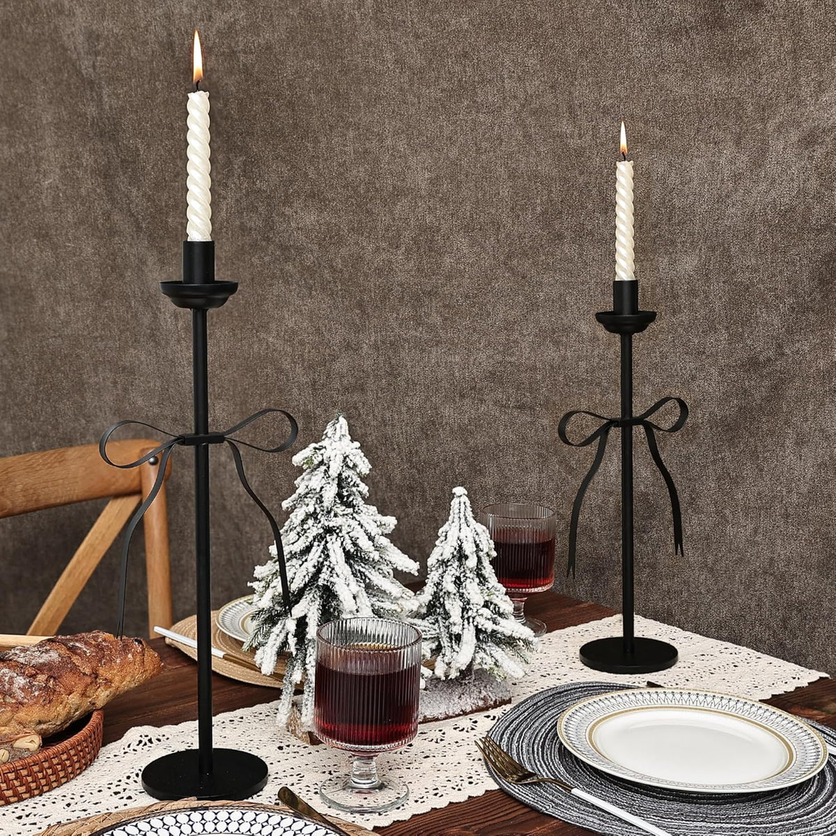 Regine Switzerland Black Taper Candlestick Holders - Set of 2 Modern Metal Candle Stands for Dining Table Decor