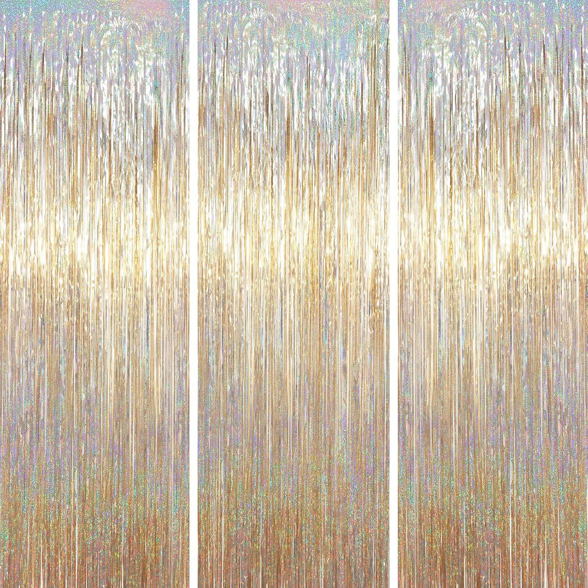 Voircoloria Foil Fringe Backdrop Curtains - 3.3 x 6.6 Ft Tinsel Streamers for Parties | Champagne Color