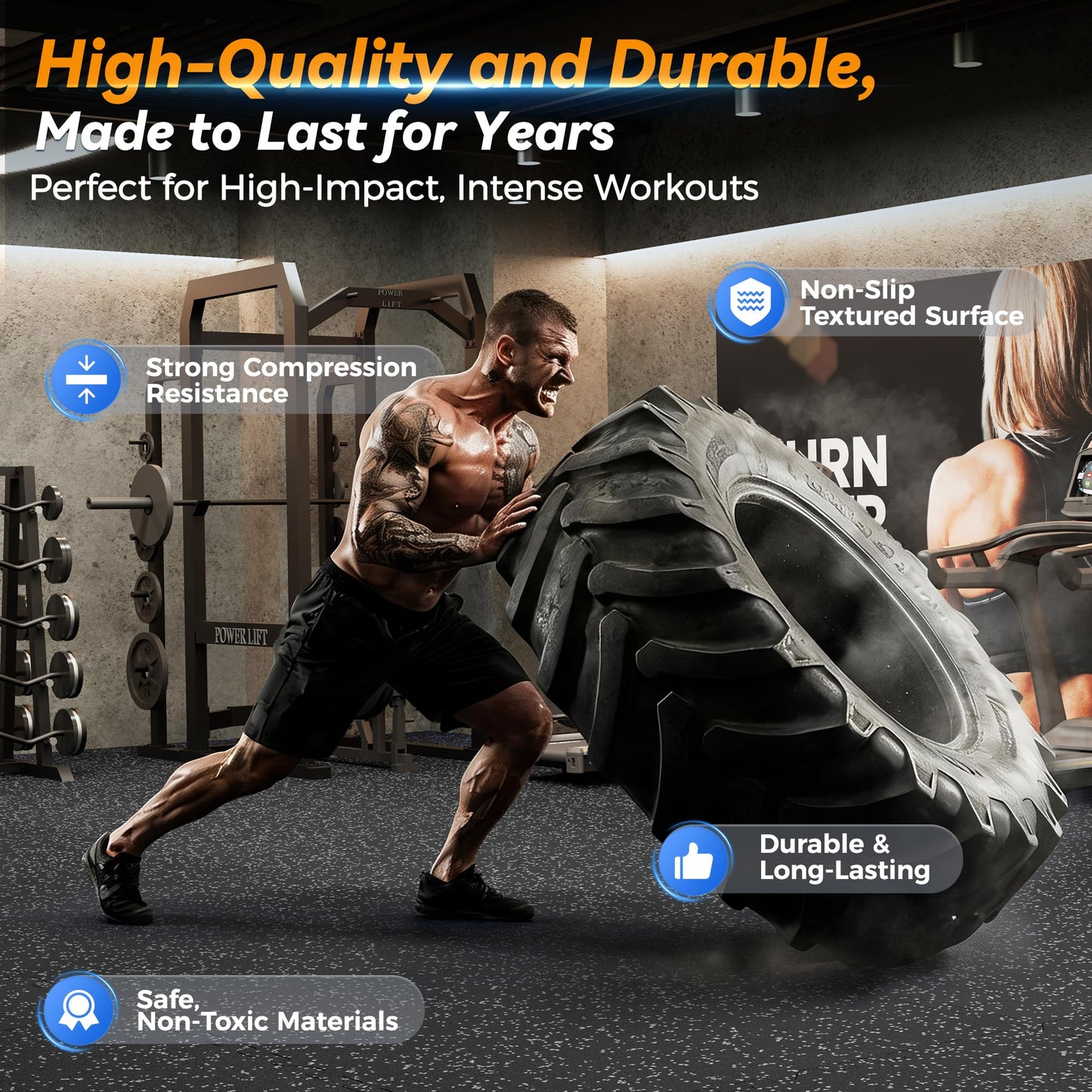 SUPERJARE 1" Extra-Thick Rubber Top Exercise Mat, Puzzle Gym Flooring for Home Gym, Gym Mat for Workout Equipment, Interlocking Floor Tiles with EVA Foam, 18 Pcs 72 Sq Ft, Black/Grey