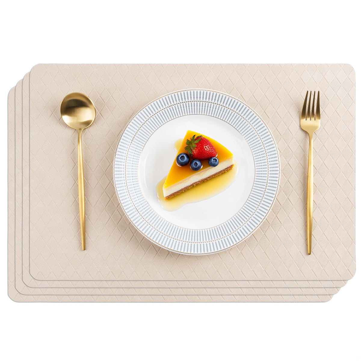 POLYTE Indoor/Outdoor Washable Geometric Vinyl Faux Leather Table Dining Placemats, Set of 4