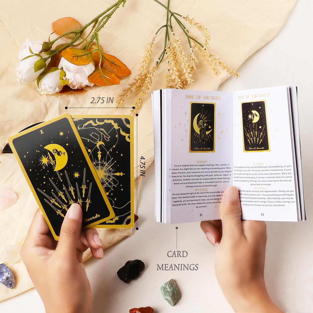 78 Tarot Cards with Guidebook - Tarot Deck Gift Set with Tarot Cloth & Holder, Chakra Stones & More, Black Tarot Cards Deck Fortune Telling Game Craft Cardboard for Beginners and Expert Readers