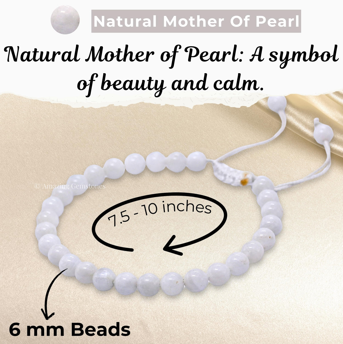 Amazing Gemstone Mother of Pearl Bracelet for Women Men's Gifts - Protection Healing Crystal Bracelet - 6mm Gemstones Beaded Adjustable Bracelet Pulseras Para Hombres Mujer Stocking Stuffers