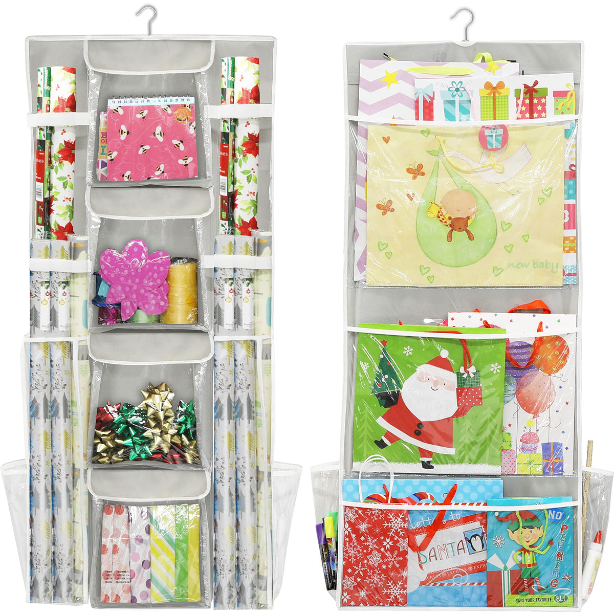 Simple Houseware Double-Sided Hanging Gift Wrap Organizer Storage Pockets, Gray (Set of 1)