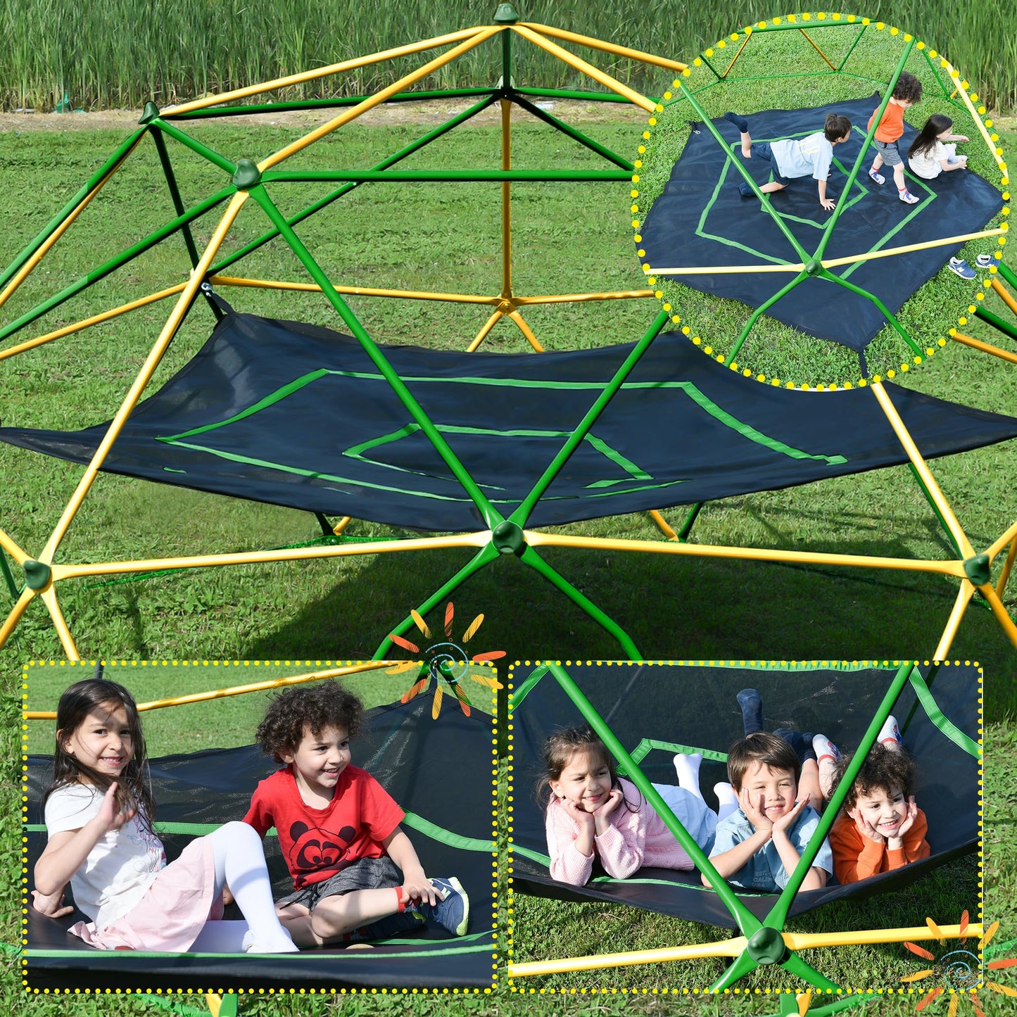 Merax 13FT Climbing Dome with Hammock, Outdoor Geometric Dome Climber Play Center for Kids 3-10 Supporting 1000 lbs, Easy Assembly Jungle Gym