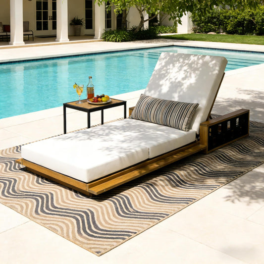 Christopher Knight Home Arly Acacia Wood Chaise Lounge Chair Outdoor with 3-Fold Cushion, Adjustable Backrest Sun Lounger Recliner, Wooden Patio Sun Bathing Lounge Chair, Teak+Cream