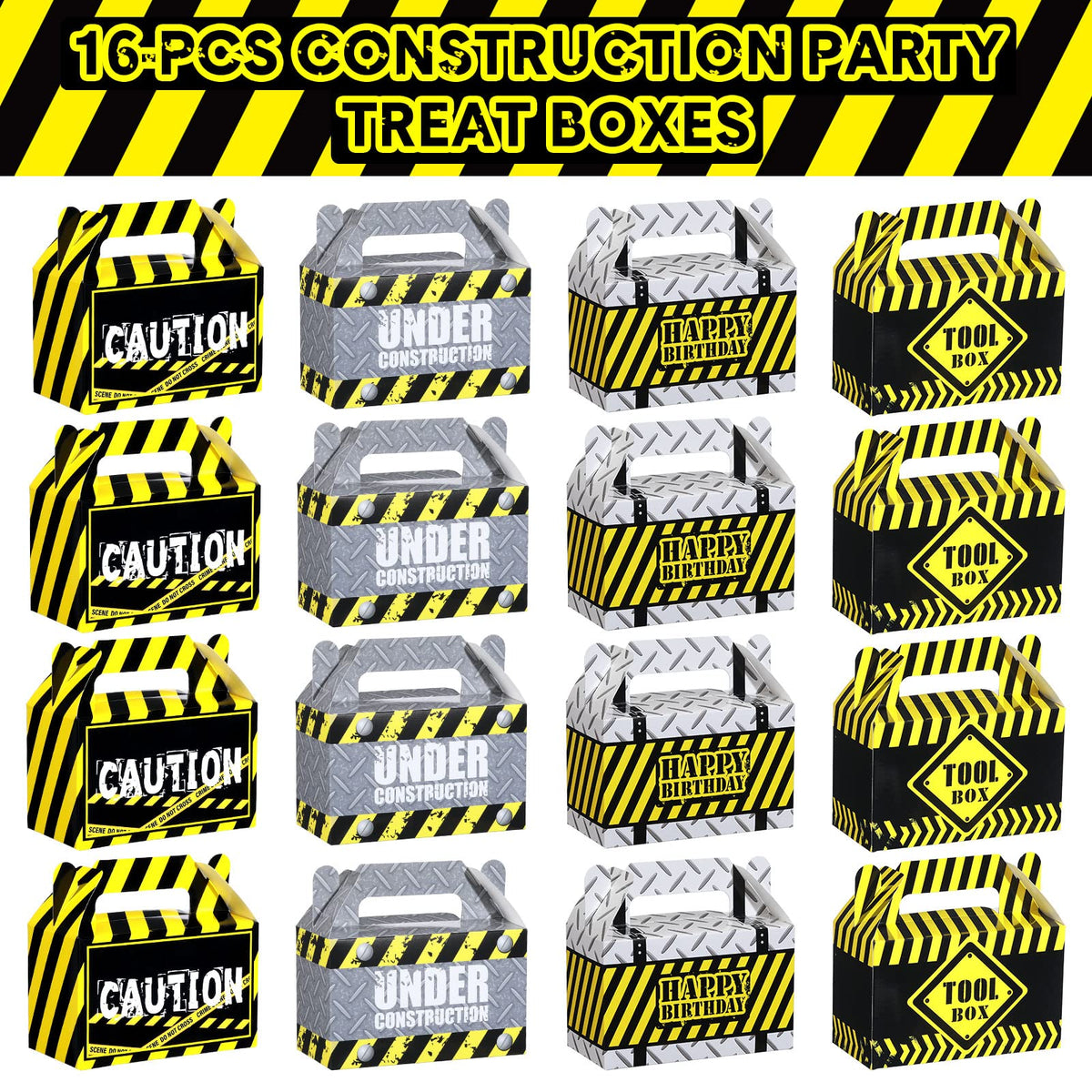 Marspark 16 Pack Construction Party Favor Boxes Construction Birthday Supplies Truck Themed Gift Bags for Treat Candy Goodie Party Decorations