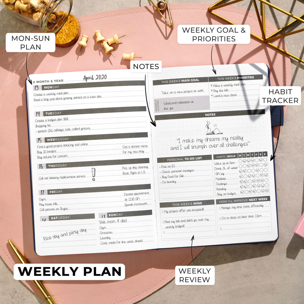 Clever Fox Planner – Undated Weekly & Monthly Planner for Productivity, Time Management & Goals – Organizer Journal – A5 (Dark Blue)