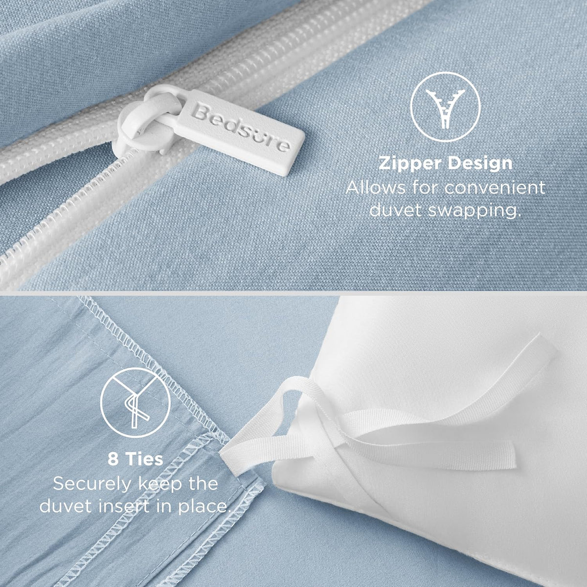 Bedsure Celestial Blue California King Duvet Cover - Extra Soft Prewashed Bedding Set, 104x98 Inches with Zipper Closure & 2 Pillow Shams