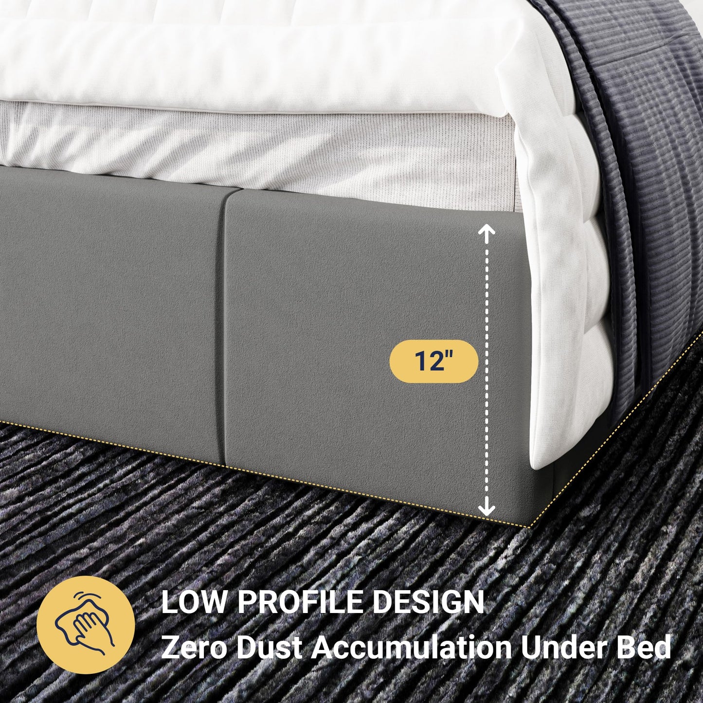 Allewie King Size Dutch Velvet Upholstered Platform Bed Frame/Vertical Channel Tufted Adjustable Headboard/Low Profile Bed Frame/No Box Spring Needed/Easy Assembly/Grey