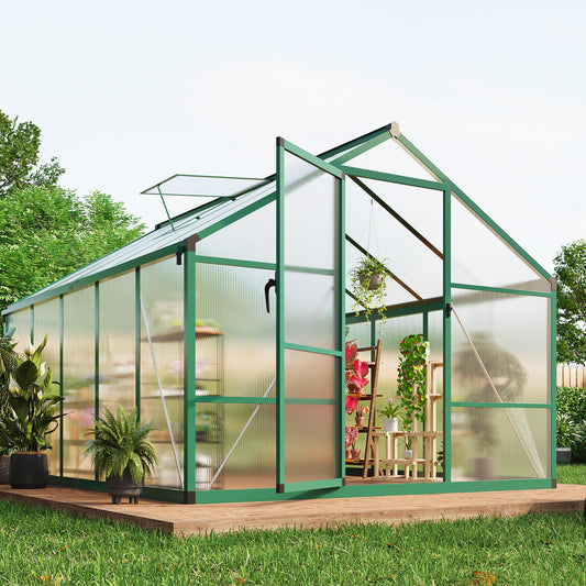 Garvee 8 x 10 FT Greenhouse, Greenhouses for Outside, Polycarbonate Greenhouse with Aluminum Frame, Lockable Door and Ajustable Roof Vent for Backyard, Green Houses for Outside Garden Backyard, Patio