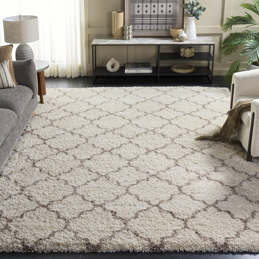 SAFAVIEH Area Rug 8x10 - Hudson Shag Collection - Large - Ivory & Beige, Trellis Pattern, Non-Shedding & Easy Cleaning, Ultra Plush Thick Pile, Ideal for Living Room, Bedroom, Dining Space (SGH282E)