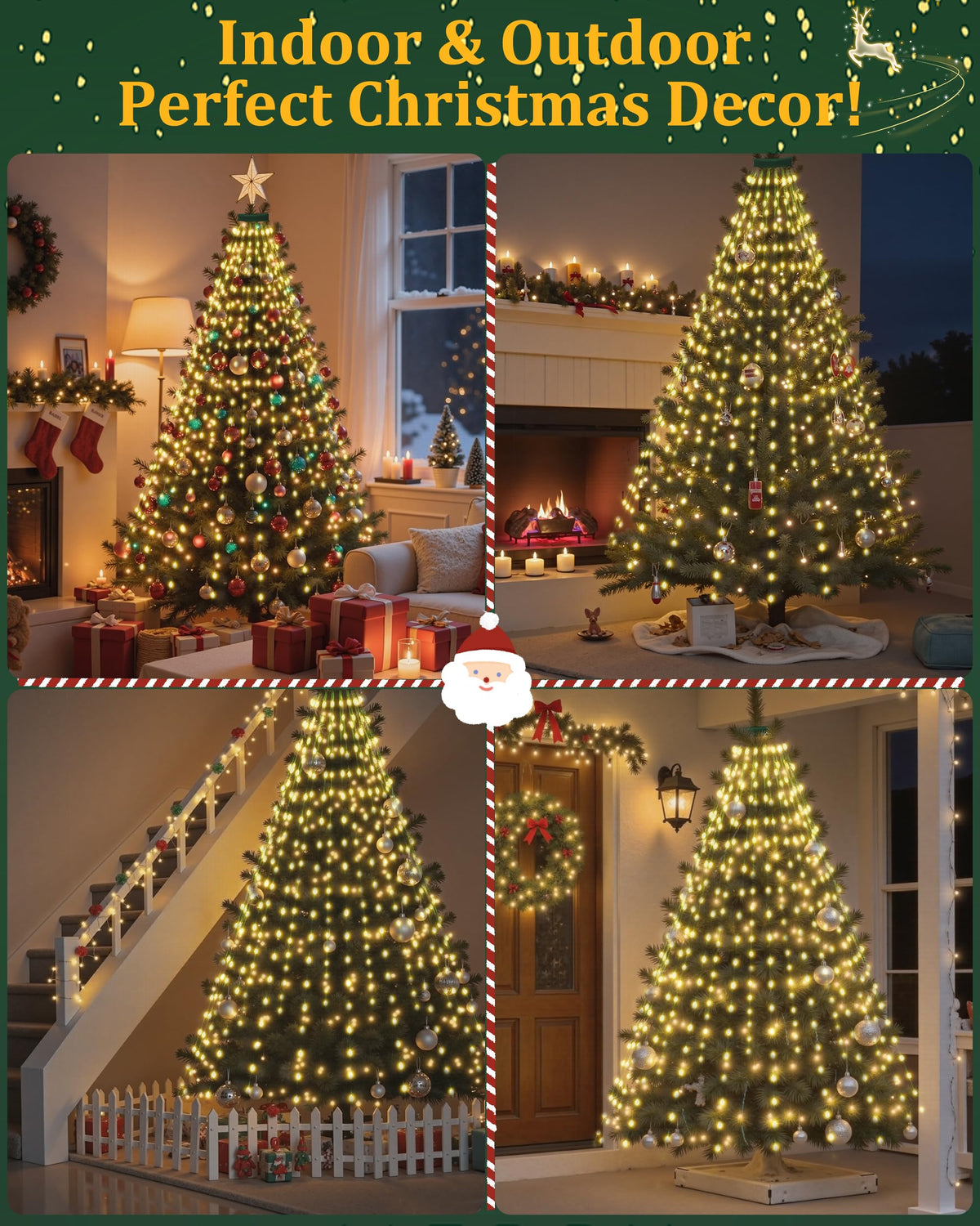 Tomanwai Christmas Tree Lights, 400 LED Christmas Lights with 8 Light Modes & Memory Function, 6.6FT x 16 Lines Outdoor Christmas Light with Timing Function for Christmas Decorations - Warm White