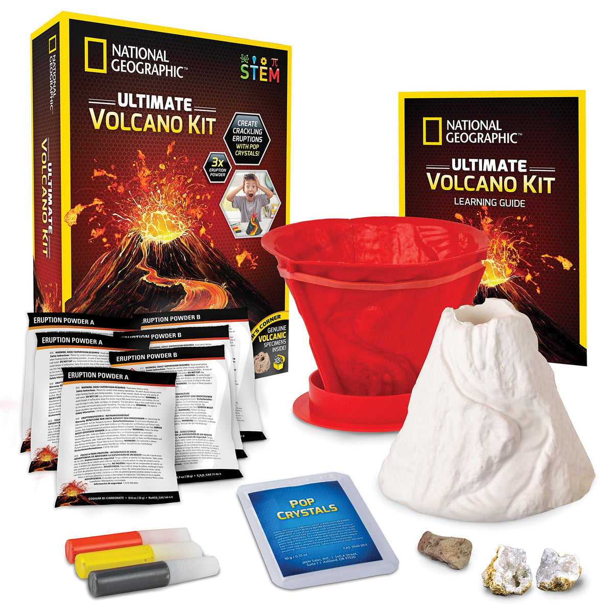 National Geographic Ultimate Volcano Kit – Erupting Volcano Science Kit for Kids, 3X More Eruptions, Pop Crystals Create Exciting Sounds, STEM Science & Educational Toys (Amazon Exclusive)
