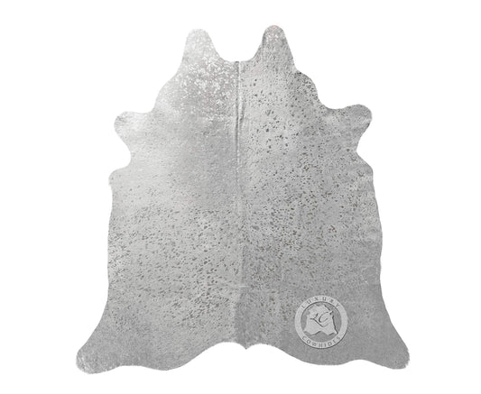 Sunshine Cowhides 100% Genuine Metallic Silver On Off White Cowhide Rug - Modern Style Animal Skin Rug & Floor Carpet for Living Room, Bedroom, Kitchen & More - Extra Large (6x7-8 Ft.)