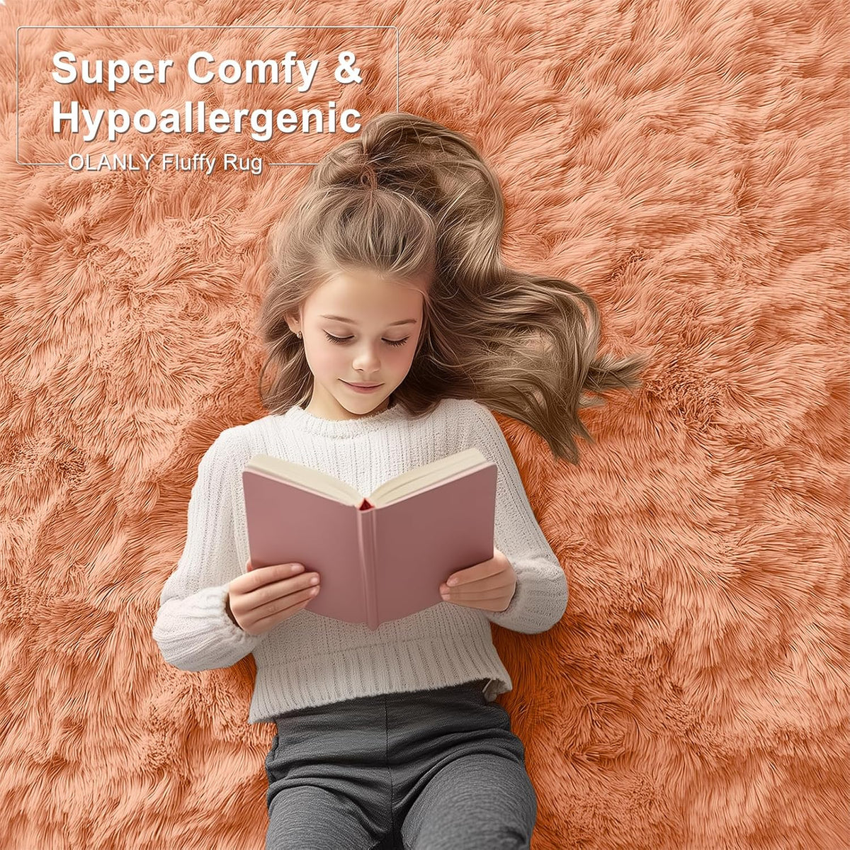 OLANLY Large Area Rug - Soft Fluffy Shaggy Carpet for Living Room & Bedroom - 9x12, Muted Orange