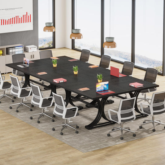 Tribesigns 10.5FT Conference Table, Modern Meeting Table for 8-10 People, Rectangle Seminar Boardroom Table for Office Conference Room with Stylish Legs (4, Black)