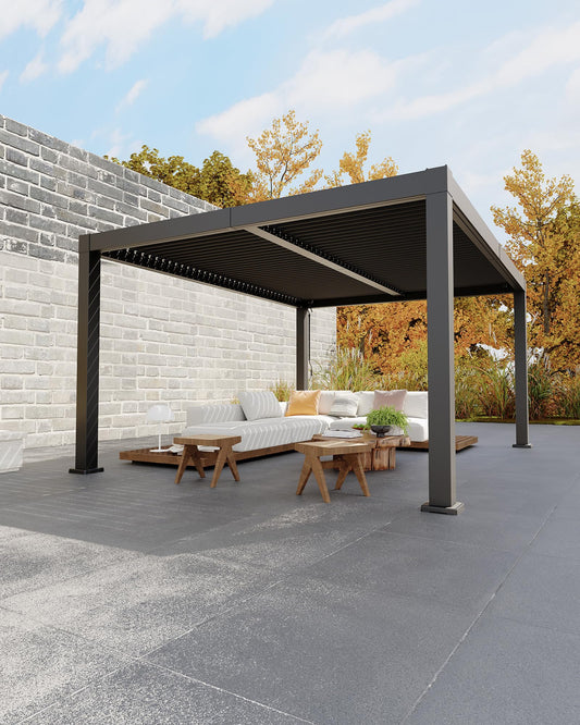 GarveeLife All-Aluminum Louvered Pergola 12 ft x 16 ft, Outdoor Pergola with Adjustable Louvered Roof, Reinforced Aluminum Frame, Integrated Drainage System, Hardtop Gazebo for Patio, Deck, Gray