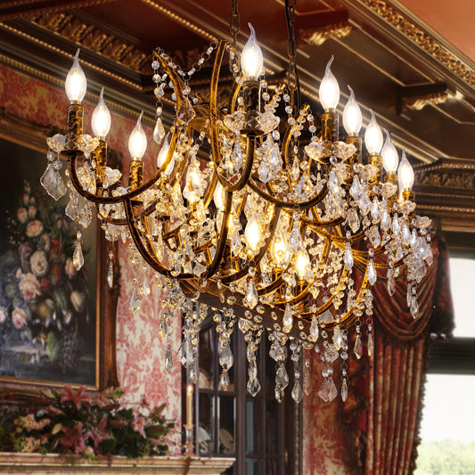 TOCHIC Crystal Chandelier Light Fixture, 18 Lights Luxury K9 Crystal Candle Chandeliers for Dining Living Room, L 40" Farmhouse Maria Theresa Chandeliers Ceiling Pendant Lighting for Bedroom Kitchen