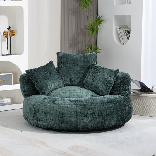 Oversized Lazy Sofa Bean Bag Chair with High Back and 3 Pillows, Chenille Fabric Comfy Lounger for Adults & Kids, Single Floor Gaming Sofa Chair for Bedroom, Living Room, or Office (Emerald)