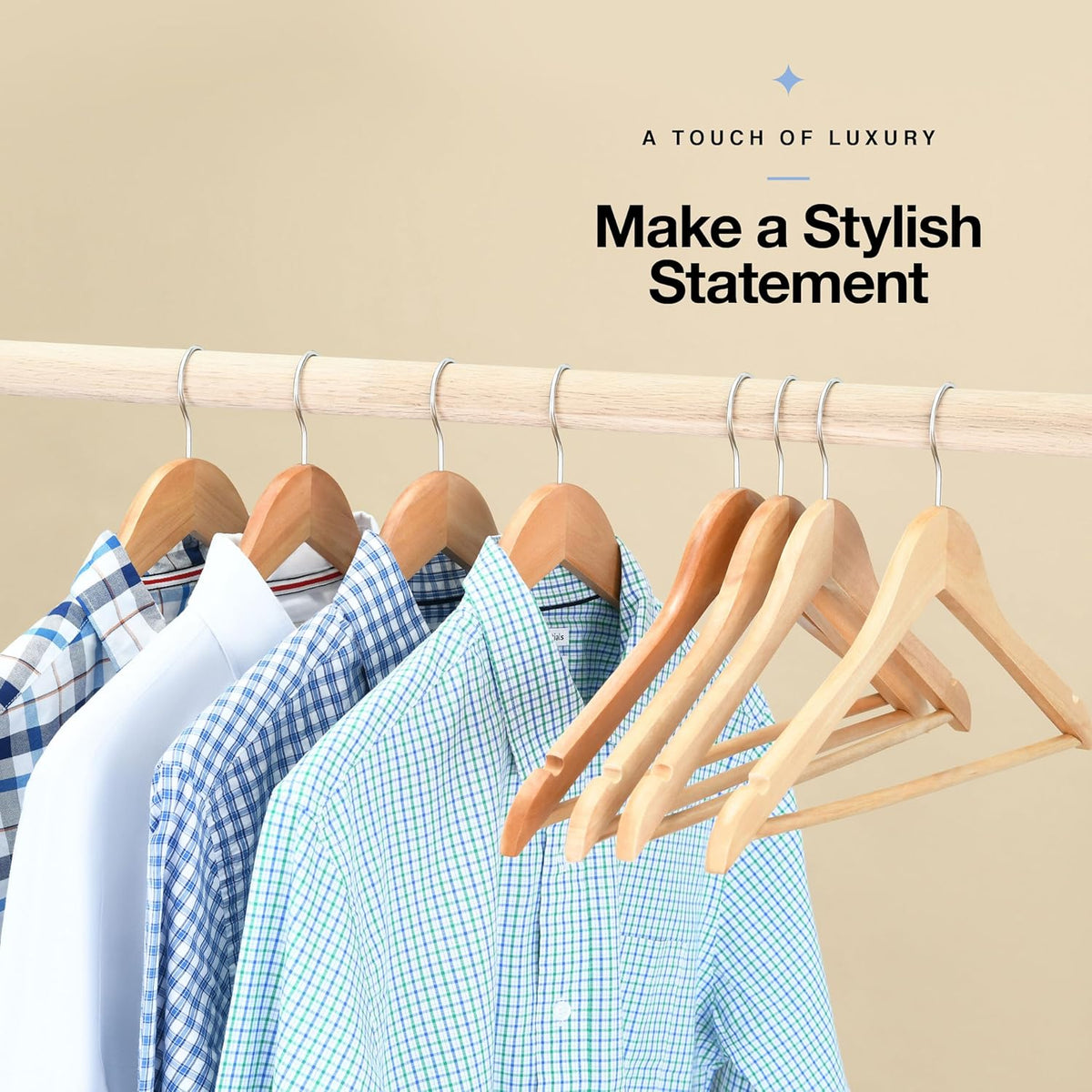 Premium Wooden Hangers - Durable Non-Slip Heavy-Duty Coat Hangers | 20 Pack Natural Solid Wood with Chrome Swivel Hooks