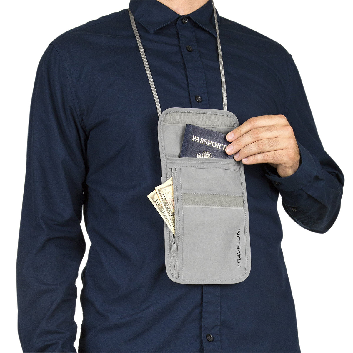 Travelon Rfid Blocking Undergarment Neck Pouch Travel Wallet, Gray, One Size