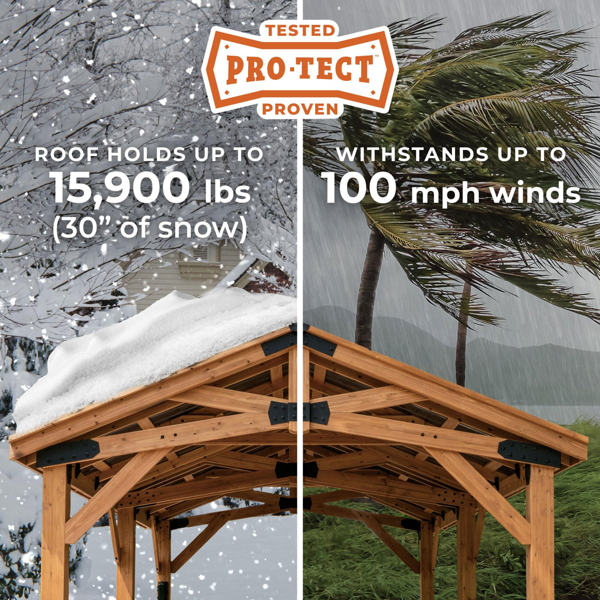 Backyard Discovery Norwood 24' x 12' Cedar Wood Outdoor Gazebo Pavilion with Hardtop Galvanized Steel Peak Roof, Snow Support, Wind Resistance, PowerPort, Shade for Garden, Patio, Deck, Entertaining
