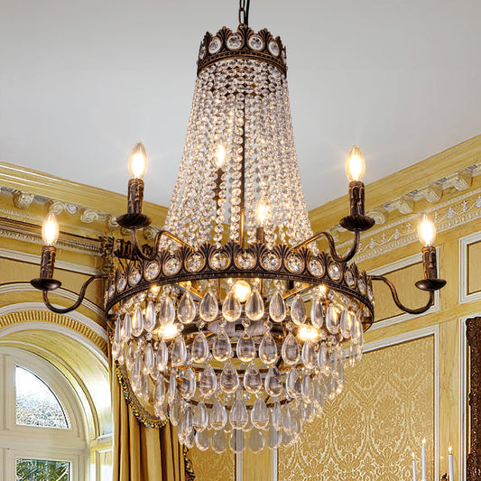 TOCHIC 31.5" D French Empire Crystal Chandelier, 11 Light Bronze Farmhouse Pendant Light for Dining Room, Living Room, Foyer, Entryway, Bedroom, Kitchen Island, Staircase
