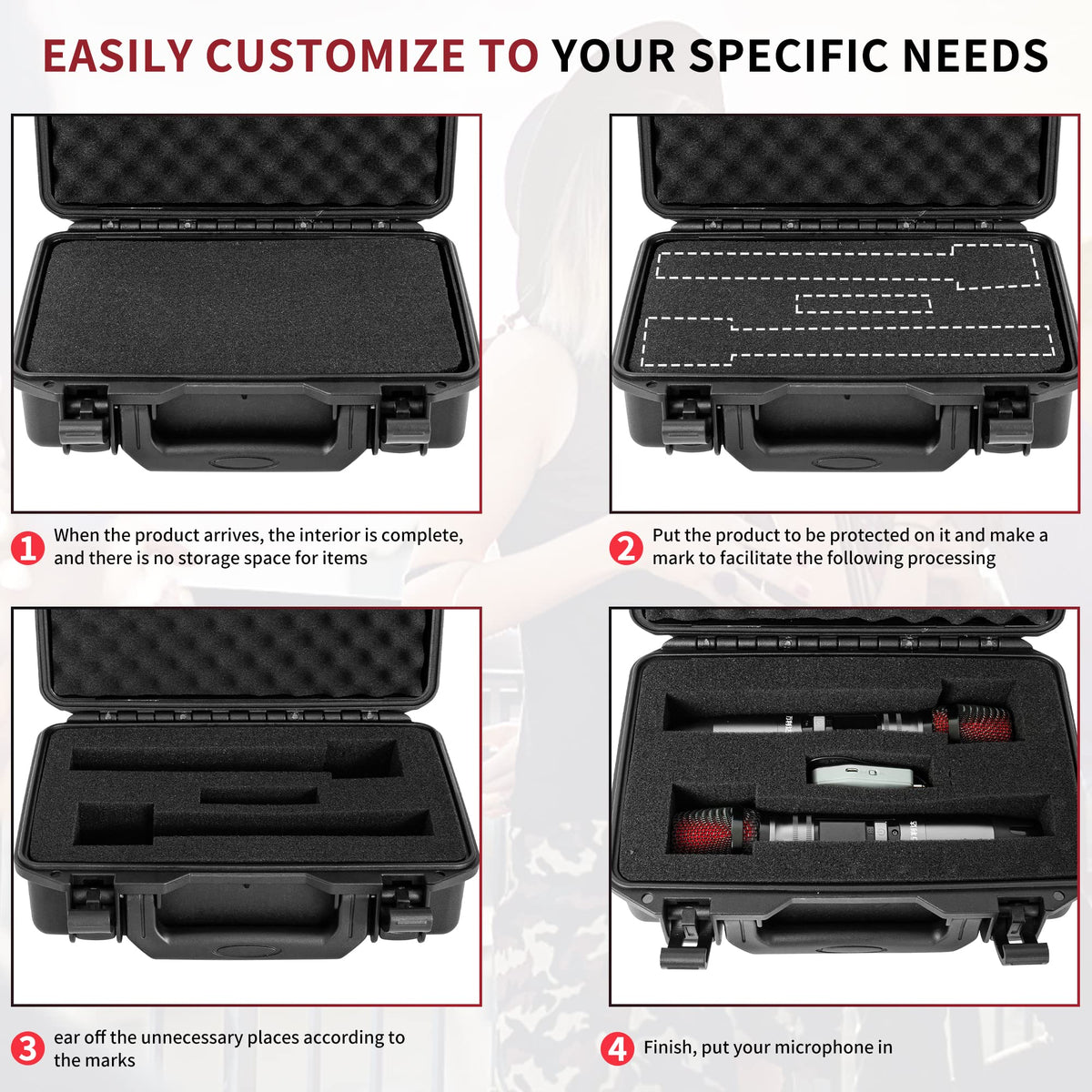 Hard Carrying Case,Shockproof Storage Box with Customizable Foam,11inch Portable Protective Tool Box for Microphone,Recorder,Electronics,Tools,Cameras,Equipment and More,11.6"x7.3"x2.8"