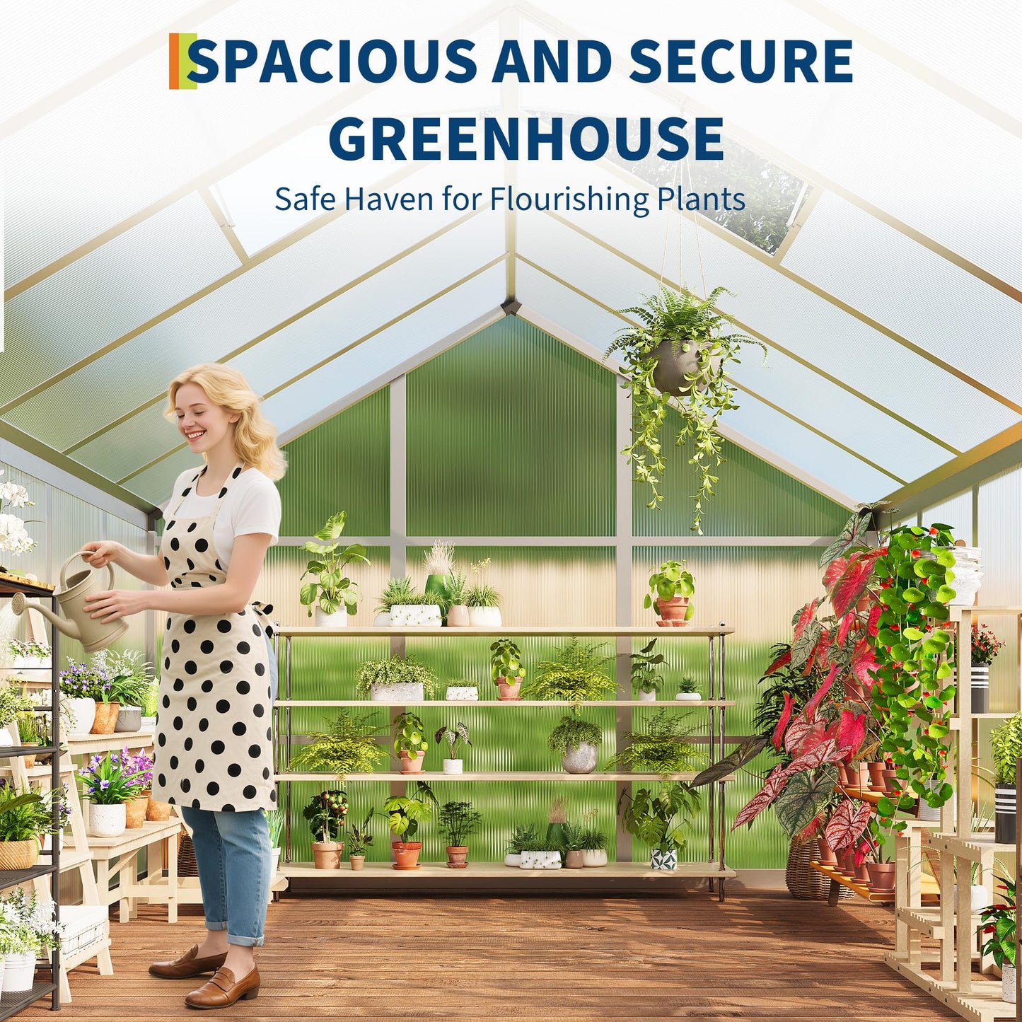 Garvee 6 x 8 FT Greenhouse, Greenhouses for Outside, Polycarbonate Greenhouse with Aluminum Frame, Lockable Door and Ajustable Roof Vent for Backyard, Green Houses for Outside Garden Backyard, Patio