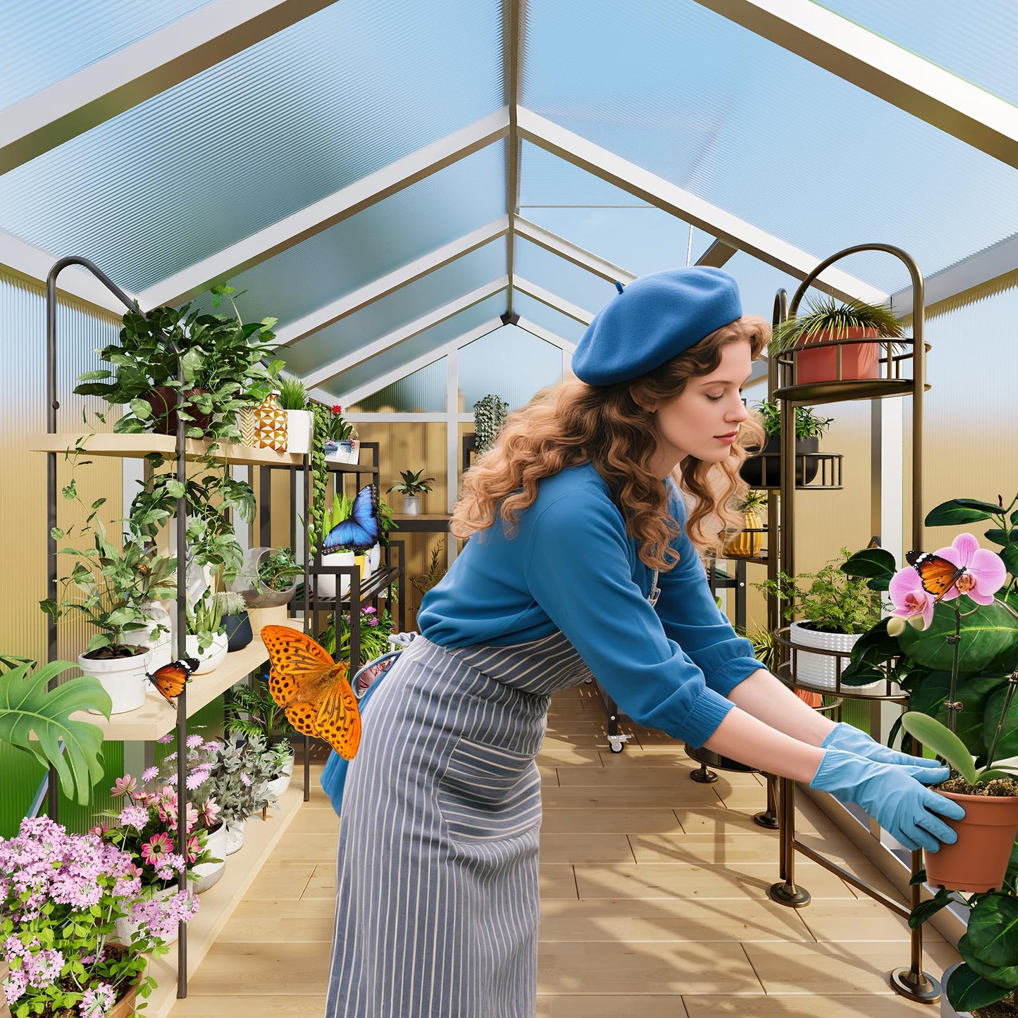 6x8 FT Greenhouse for Outdoors, Polycarbonate Greenhouse with Roof Vent, Ground Nails, Lockable Push Door, Aluminum Large Walk-in Green House for Outside Garden Backyard, Patio, Lawn, Silver