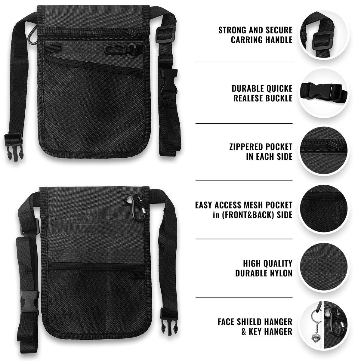 ASA TECHMED Nurse Utility Belt – Complete Medical Belt Utility Kit, Pro Pack Pocket Organizer Pouch Hip Bag for EMT, CNA, NP, PA, Student, Black