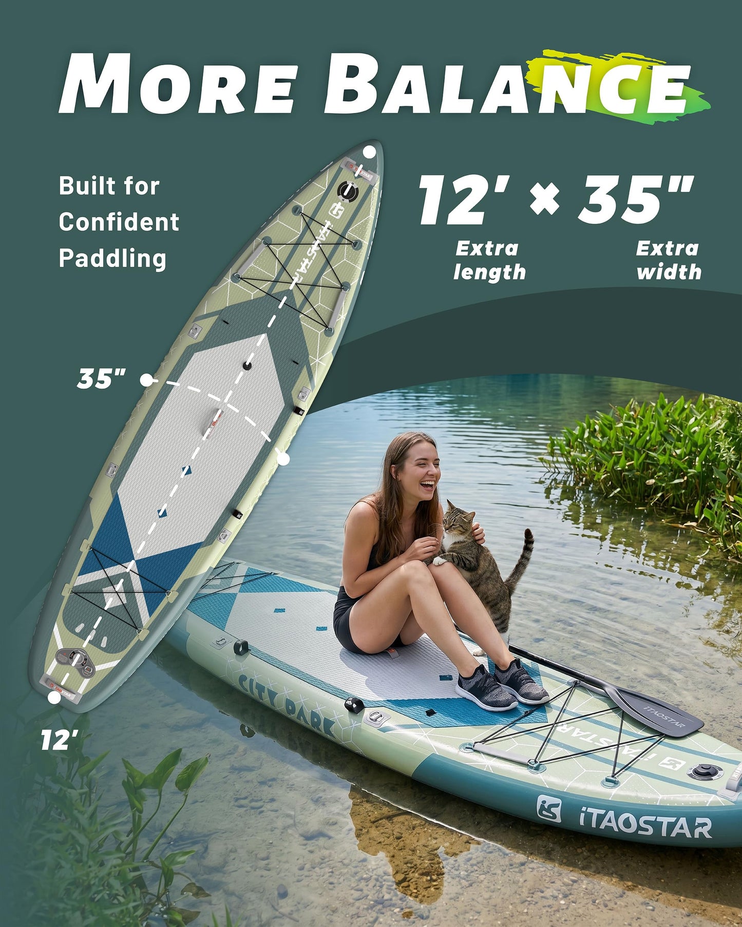 iTAOSTAR C03GP 35" Wide Paddle Board, More Fun SUP Board with 5 Fins，12 Foot Stand Up Paddle Board with Premium SUP Accessories for Adults of All Skill Levels