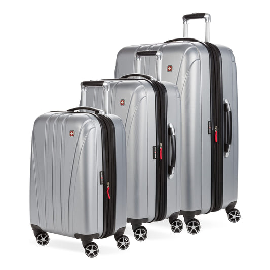 SwissGear 7585 Hardside Expandable Luggage with Spinner Wheels, Silver, 3-Piece Set (19/23/27)