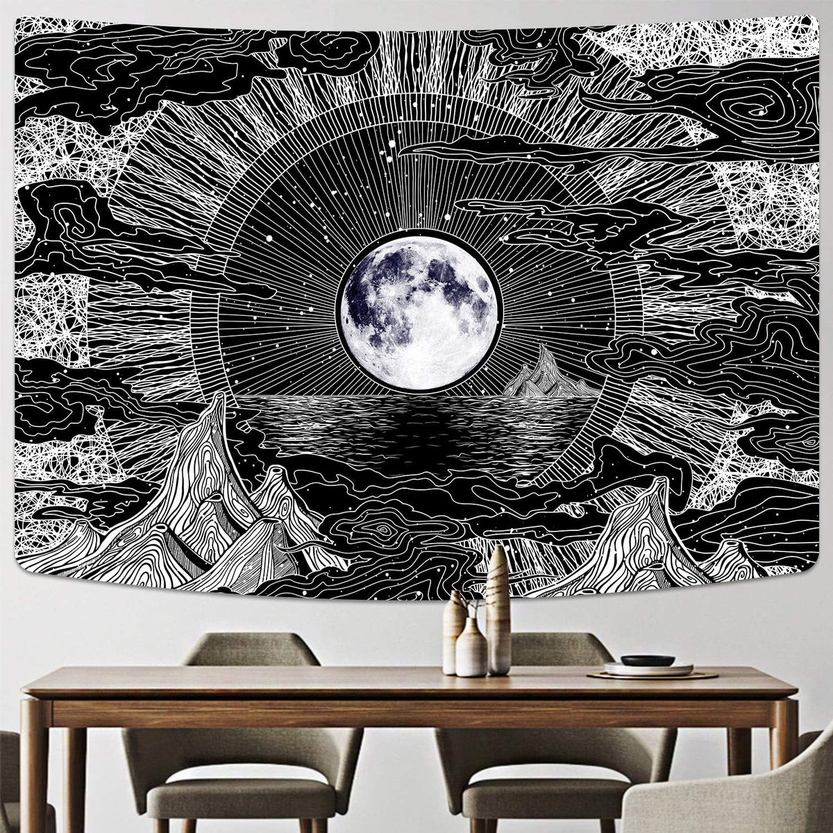 Sevenstars Psychedelic Mountain Tapestry - Moon & Star Clouds Design for Room Décor