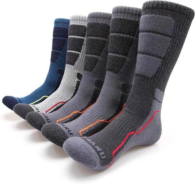MIRMARU Men's 5 Pairs Hiking Outdoor Trail Running Trekking Moisture Wicking Cushion Crew Socks
