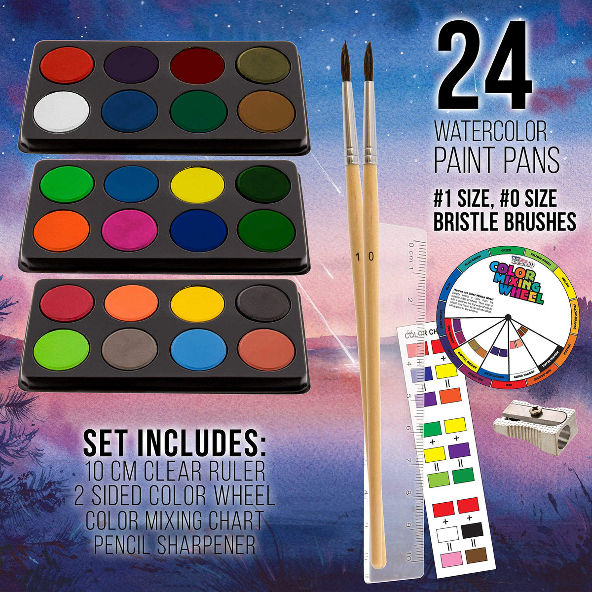 U.S. Art Supply 162-Piece Mega Wood Box Artist Kit with Painting, Drawing & Art Supplies for Adults - 24 Each (Watercolors, Oil Pastels, Pencils), 60 Crayons & 2 Brushes - Art Kit for Adults, Gift Set