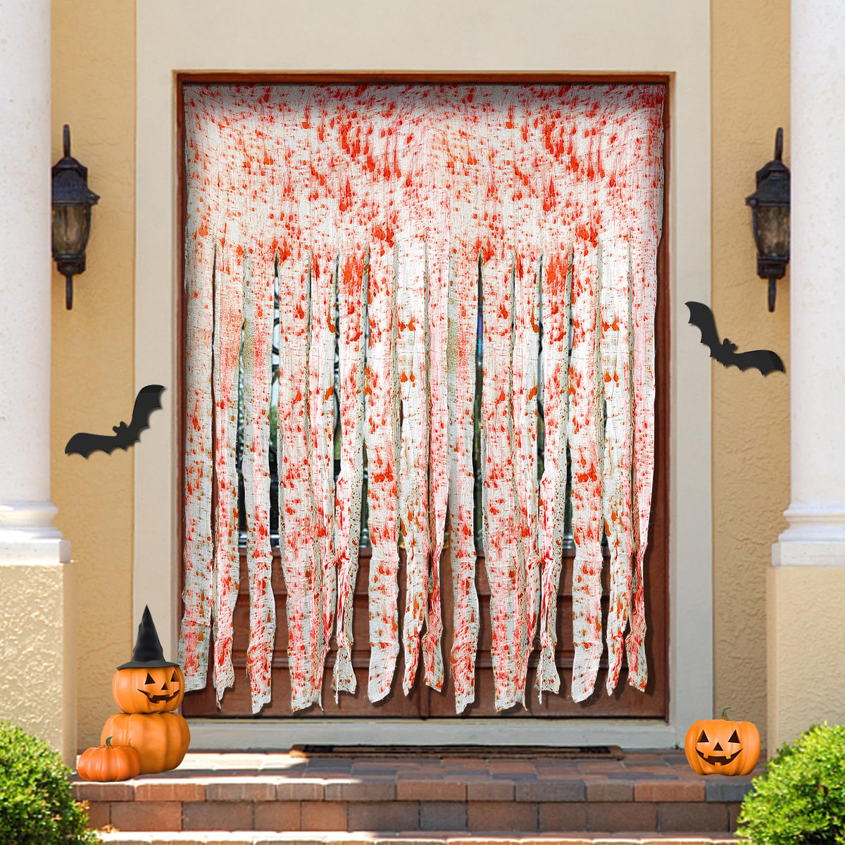 Tlswshsy 4pcs Halloween Door Curtain Decoration with Bloody Hand Prints- 84.6" x 59" Bloody Doorway Curtain Halloween Creepy Cloth for Halloweens,Haunted House,Horror Theme Party