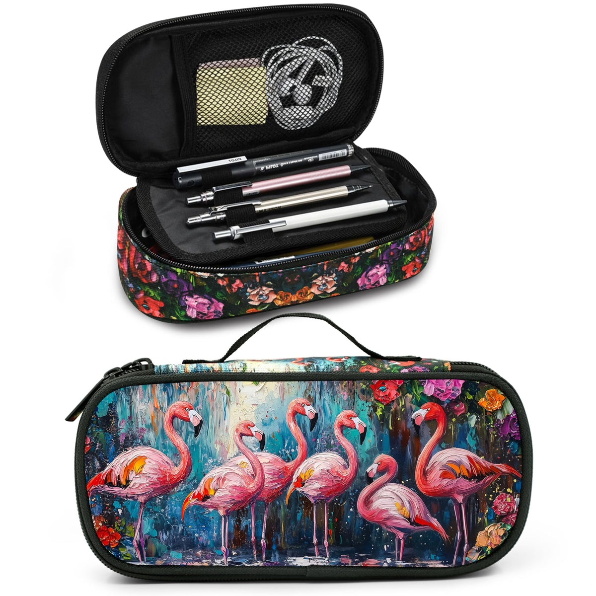 Droerfes Flamingos Pencil Case Pencil Pouch Large Capacity Pen Bag School Office Organizer Stationery Storage Box For Girls Boys Teen Kids